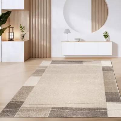 Produktbild von Teppich Wohnzimmer Kurzflor Vintage Geometrische Moderne Muster Braun Beige Grösse 120x170 cm