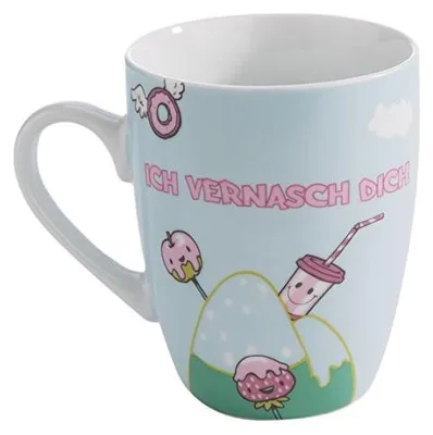 Porzellan-Tasse, weiß mit bunter Aufschrift, 310 ml, 8,3x12x10,5 cm