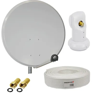 Produktbild von PremiumX Satellitenantenne 60cm Hellgrau Single LNB 20m Kabel F-Stecker
