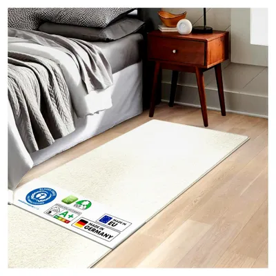 Produktbild von Bettvorleger Barcelona - Shaggy Bettumrandung - Teppichläufer für Schlafzimmer und Wohnzimmer - Flauschiger Teppichläufer (67 x 160 cm, Creme)