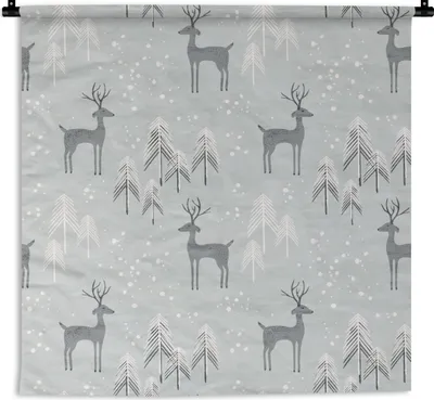 Produktbild von MuchoWow® Wandteppich Wandbehang Muster - Hirsche - Winter 60x60 cm Tapisserie Dekoration Wandtuch - Dekorationen - Wand Decke