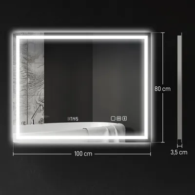 Produktbild von HOMCOM LED-Badezimmerspiegel, Anti-Beschlags-Pad, 3 Lichtfarben, Uhr