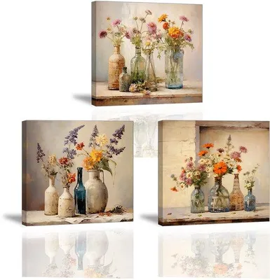 Productafbeelding van Set van 3 Canvas Wanddecoraties met Bloemen