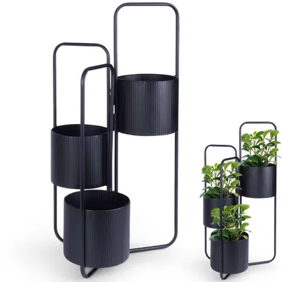 Produktbild von Dreibeiniger Blumenständer aus schwarzem Metall für den Innenbereich