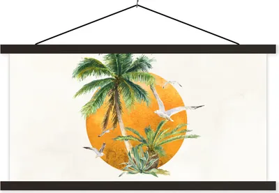 Produktbild von MuchoWow® Textilposter Palme - Vogel - Strand 60x30 cm mit schwarzem Rahmen - Textilien