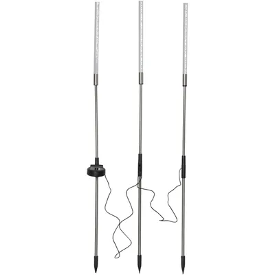 Three LED solar stakes are arranged vertically against a white background.