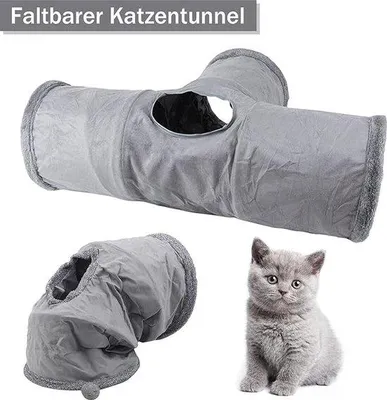 Produktbild von Famanu Kattentunnel Faltbar - Interaktives Spielzeug mit Spielball - T-Grau
