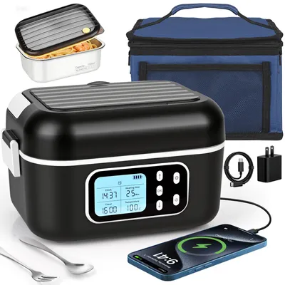 Elektrische Lunchbox 1,5 l, 24000 mAh, Timer, schwarz