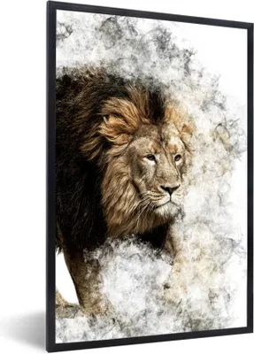 Produktbild von MuchoWow® MuchoWow® Gerahmtes Poster Löwe - Rauch - Abstrakt 20x30 cm - Poster mit zchwarzem Bilderrahmen - Drucken - Bilder Poster im Rahmen