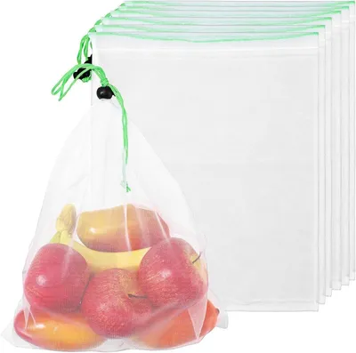 Produktbild von Wiederverwendbares Obst- und Gemüsenetz mit Kordelzug – Modernes Design – 35,00 x 30,00 x 1,00 cm