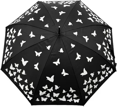 Image de Parapluie avec motif de papillons-couleur sous la pluie, Ø103 cm avec poignée noire Noir