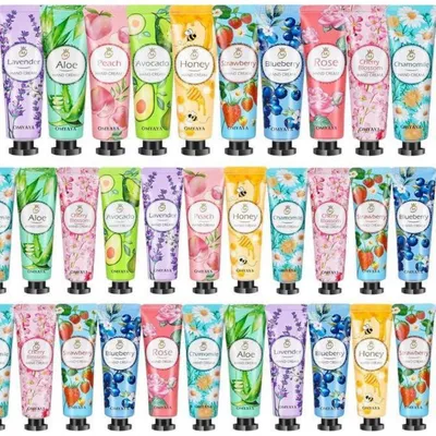 Produktbild von Handcreme Set 60 Stück Mini Feuchtigkeitscreme für trockene Hände mit 10 Duftnoten