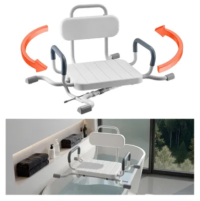 Produktbild von Drehbarer Duschstuhl - Badewannendrehsitz - Mit Armlehnen - Mit Rückenlehne - Verstellbar - Bis 100 kg Tragkraft - Für Senioren & Menschen mit Behinderung - Für Dusche & Badewanne