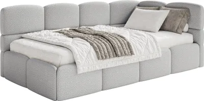 Produktbild von Selsey Cloudy – Jugendbett 120 cm, Bettkasten, Bouclé, Kopfteil rechts, Hellgrau
