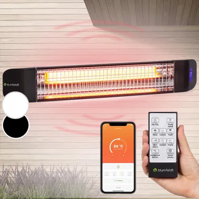 Obrázok produktu pre Klarstein sálavý ohrievač, elektrický ohrievač na terasu a záhradu, infračervený ohrievač s WiFi a ovládaním cez aplikáciu, časovač, LED displej, IP65 infračervený ohrievač, bez tvorby CO2, energeticky účinné vykurovanie, 2400 W