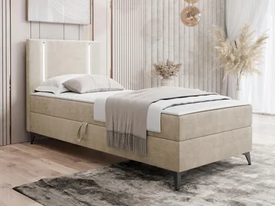 Obrázek produktu pro Americká jednolůžková postel 90x200 FIDOREA - světlá béžová, levé provedení + topper