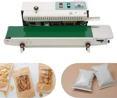 Zdjęcie produktu dla Zgrzewarka taśmowa ciągła – automatyczna zgrzewarka do torebek z taśmą przenośnikową – 500 W – do produktów spożywczych i farmaceutycznych – biała