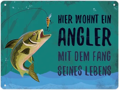 Produktbild von Metallschild XL mit Spruch: Hier wohnt ein Angler Schild Blechschild