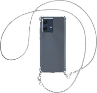 Produktbild von Handykette Backcover-Schutzhülle mit Band (Metall silberfarben) für Motorola Edge 40 Neo (XT2307-1, 6.55'') - silberfarbene Snake-Kette