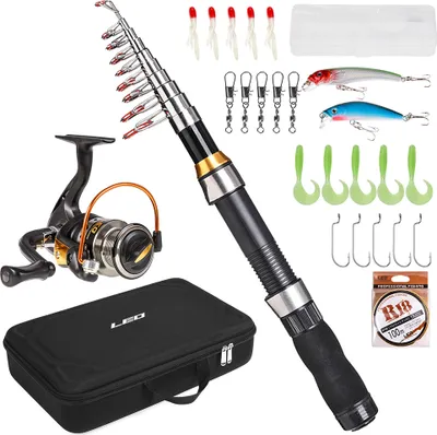 Obrázek produktu pro Přenosný rybářský prut a naviják Combo Teleskopický rybářský prut Spinning Reel Set Rybářský vlasec Návnady Háček Barel Obratlík s pouzdrem Travel Fishing Full Package Kit