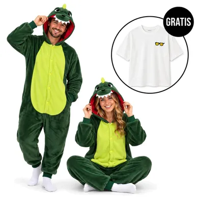 Obrázek produktu pro Onesie Kigurumi Pyžamo Dinosaurus Převlek Kostým M: 155-165cm + Oversize tričko M