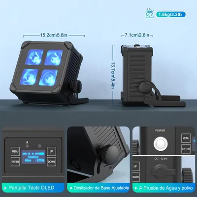 Produktbild von LED-PAR-Licht - Bühnenbeleuchtung - 40 W - RGBWA+UV - Wasserdicht - 6000-mAh-Akku - DMX-/App-Steuerung - 1 Stück, EU-Stecker