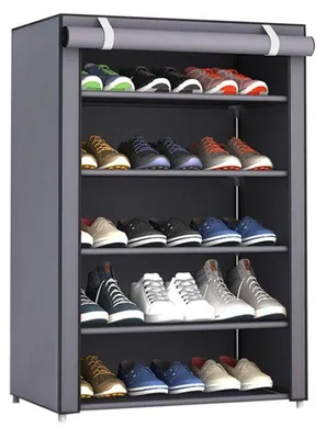 Image de Étagère verticale pour chaussures, gris, 5 niveaux, avec housse en feutre anti-poussière