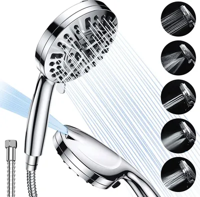 Produktbild von Duschköpfe, Handbrause mit 8 Strahlarten, 2 Spritzpistolenmodus Wassersparend, Hochdruck Brausekopf, ChromeDuschbrause mit 1,5m Edelstahl Schlauch, G 1/2 Anschluss,Schnelle Installation