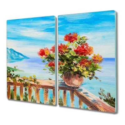Produktbild von Coloray Schneidebrett Herdabdeckplatte 2x30x52 cm Kochplattenabdeckung Hackbrett Küchenbrett - Blumen Meer Himmel
