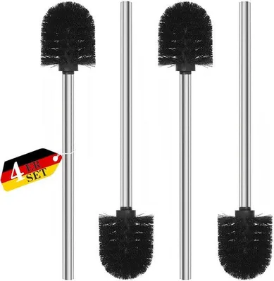 Produktbild von Toiletborstel 4-delig mit Edelstahlgriff, schwarz, 7,5 cm Durchmesser, für Bad und WC, gründliche Reinigung