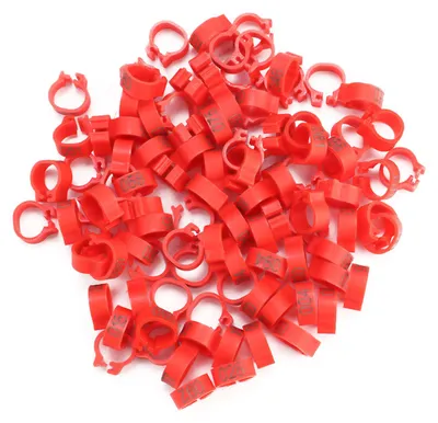 Produktbild von 100 Stück/Beutel, 8 mm, nummerierte Plastik-Fußringe für Tauben (rot), mit den Nummern 001-100