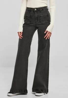 Obrázek produktu pro Dámské kalhoty Urban Classics Ladies Vintage Flared Denim Pants black washed - 27