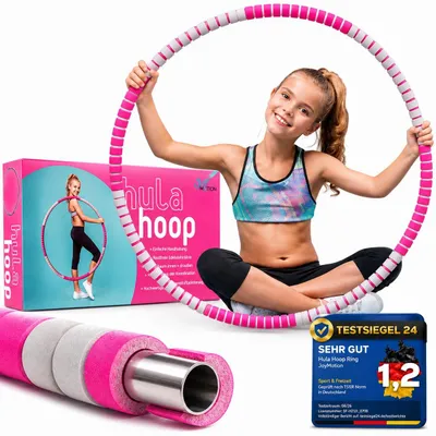 Produktbild von Hula Hoop Reifen Kinder ab 10 - Bruchfeste Edelstahlröhre mit weicher Schaumstoffpolsterung - Hochwertiger Hullahub Reifen für Kinder - 88cm Teenager Mädchen