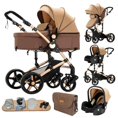 Produktbild von Babywagen, 3-in-1 Reisesystem, leicht und faltbar, B588-Khaki