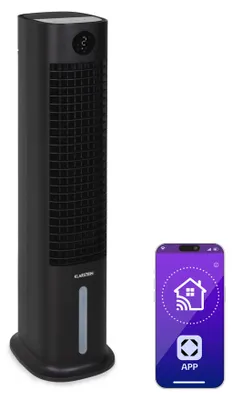Image de Klarstein Skytower Grand Smart Rafraîchisseur d'Air – 4-en-1 Ventilateur, Humidificateur & Purificateur, 460 m³/h, Wi-Fi & App Control, 8L Réservoir, Silencieux, Oscillation, Idéal pour Maison, Noir