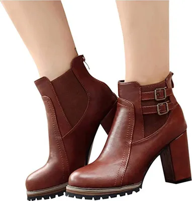 Produktbild von ASKSA Damen Klassische Stiefeletten Blockabsatz Stiefelette, Braun, Größe: 42