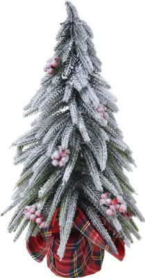 Produktbild von Tannenbaum künstlich mit Beeren im Stoffsack 20cm Grün / Weiß / Rot