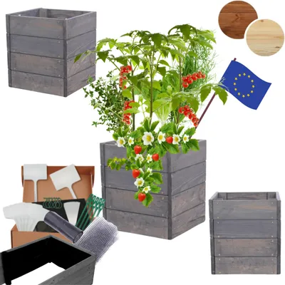 Produktbild von MODO24 Hochbeet Holz, Pflanzkasten, Massivholz, Kiefer, Kräuterbeet, Blumenkasten, Garten, Terrasse, 36x33x30 cm, Grau, ZP06