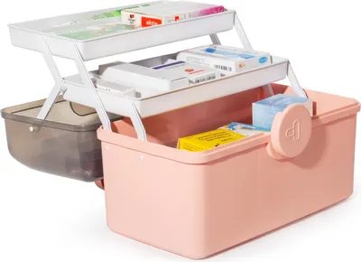 Produktbild von Theo&Cleo Medikamenten Aufbewahrung, Medizinbox, Hausapotheke Box, Apothekenbox, Medizinkoffer Groß (Rosa)