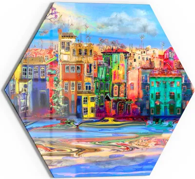Produktbild von DEQORI Glasbild Echtglas 55x48 cm 'Buntes Stadtbild' Wandbild Bild modern Deko