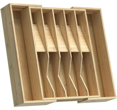 Bambus Besteckkasten ausziehbar, 12 Fächer, 42,5×32,8×6,5 cm