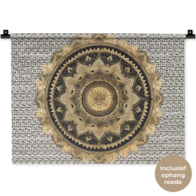 Obrázek produktu pro MuchoWow® Tapiserie na zeď Mandala - Květina - Zlatá - - Česká tapiserie 60x45 Dekorace na zeď Šátek