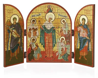 Ikone Triptychon Mutter Gottes der Freude, Holz 25x16 cm