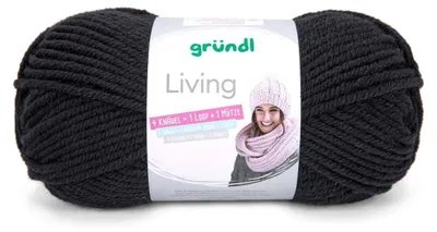 Produktbild von Gründl Wolle Living, 100 gr., tolle Schal- und Mützenwolle, 80 % Polyacryl/20% Polyamid Schwarz (12)Neu