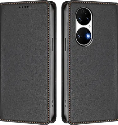 Image de Etui en cuir pour Huawei P50, étui magnétique en cuirPolyuréthaneavec support Noir