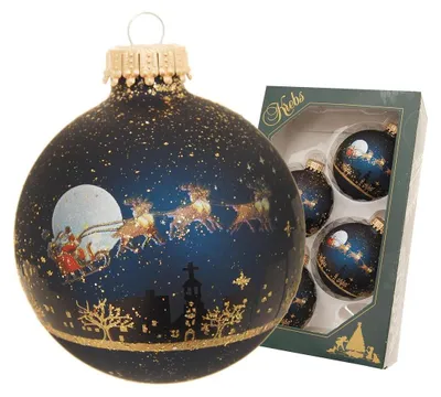 Produktbild von Krebs Glas Lauscha Weihnachtsbaumkugeln 4er Set - Midnight before Christmas - aus Glas - ca. 7 cm