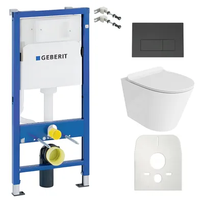 Produktbild von DOMINO Geberit Duofix Basic Vorwandelement + Wand-WC Tiefspül Galve Becken Weiß Spülrandlos + Bedienplatte Delta 25 für Doppelspülung  |  Komplett Set