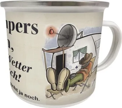 Produktbild von Kaffeebecher Emaille Becher, Campers Fluch, Campen Camping Zelten Blechbecher, Blechtasse Tasse