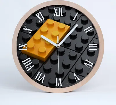 Produktbild von Holzuhr 20fi cm wanduhr - weiße Spitzen - Legosteine