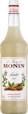 A bottle of Monin Almond syrup.